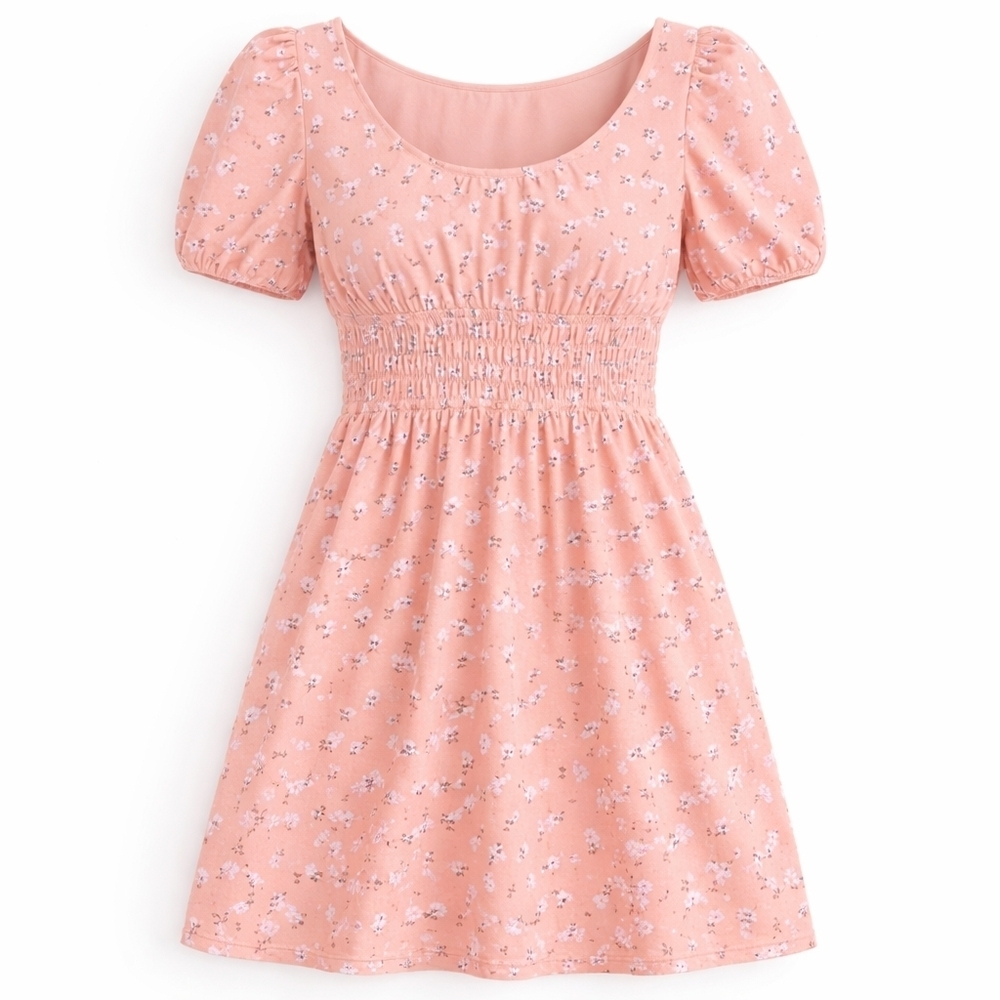 Love Fire Pink Floral Smocked Puff Sleeve Mini Dress Cottagecore M
